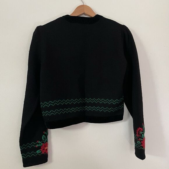 Herman Geist Wool Sweater S Hand Embroidered Poinsettia Flower Holiday Christmas - Picture 5 of 10